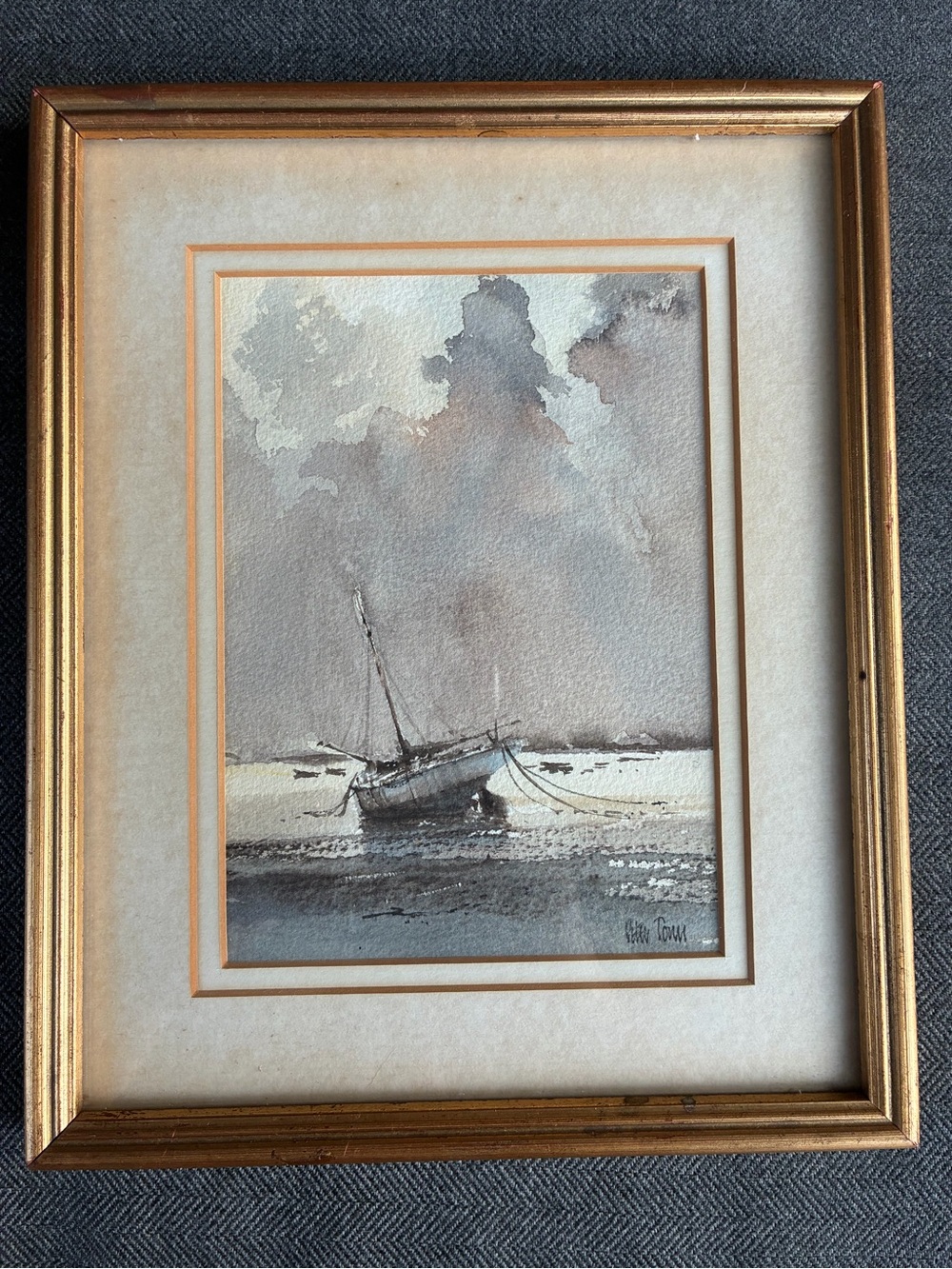 Original Seascape Watercolour “Fading light” by British  Artist Peter Tom b 1940